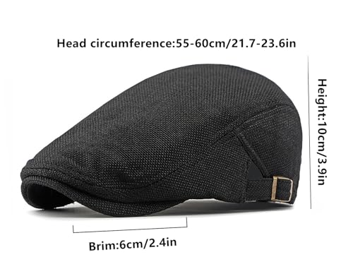 DIYDECAL Mens Flat Cap Newsboy Cap Adjustable Ivy Driving Scally Hat for Men Women - color: Black