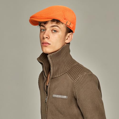 meioro Mens Breathable Mesh Summer Hat Adjustable Flat Cap Newsboy Beret Ivy Cap Irish Cabbie Fishing Hats - color: Orange