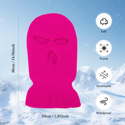 3 Hole Ski Mask, Knitted Balaclava Face Mask, Winter Full Face Mask Cover for Winter Outdoor Sports - color: Dark Pink