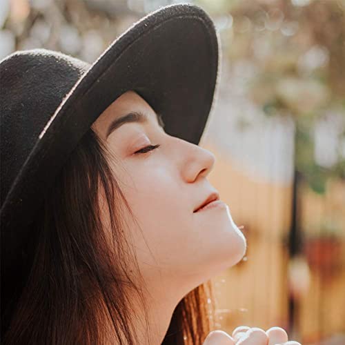 Lady Wide Brim Felt Fedora Panama Hat with Ring Belt - color: Dark Grey, size: Medium