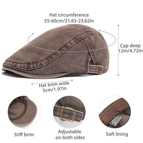Denim Newsboy Cap for Unisex Adjustable Cotton - color: Coffee