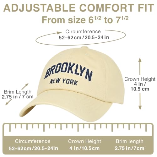 E BY ELIDAN Brooklyn New York Baseball Cap, Embroidered Dad Hat - color: Cream