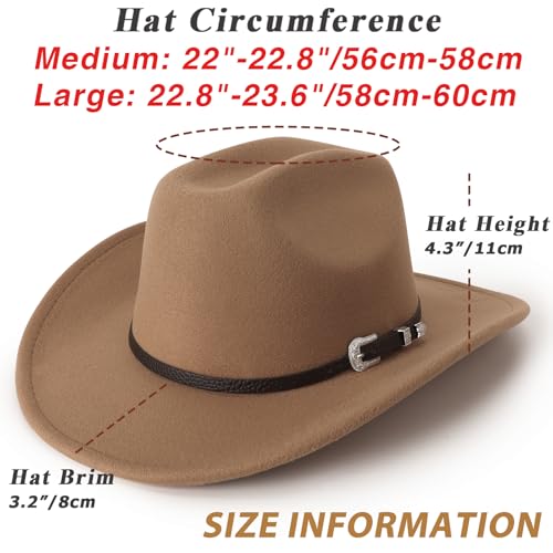 DRESHOW Western Cowboy Hat for Women Men Wide Brim Felt Fedora Cowgirl Hats - color: Brown, size: Large