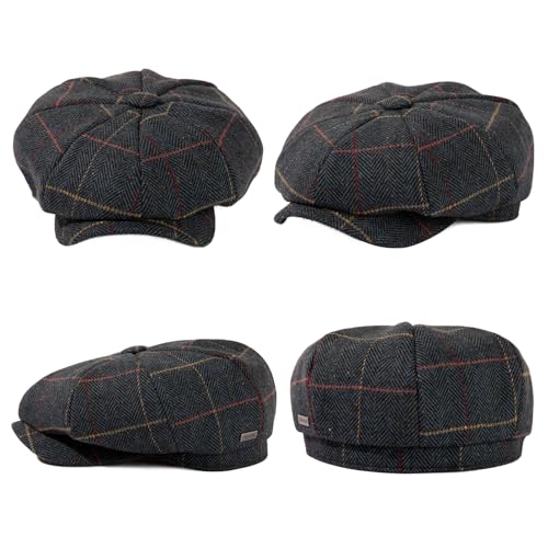 TOP-EX Wool Tweed Newsboy Cap for Men 8 Panel Vintage Flat Ivy Hat - color: Plaid Navy Blue, size: X-Large