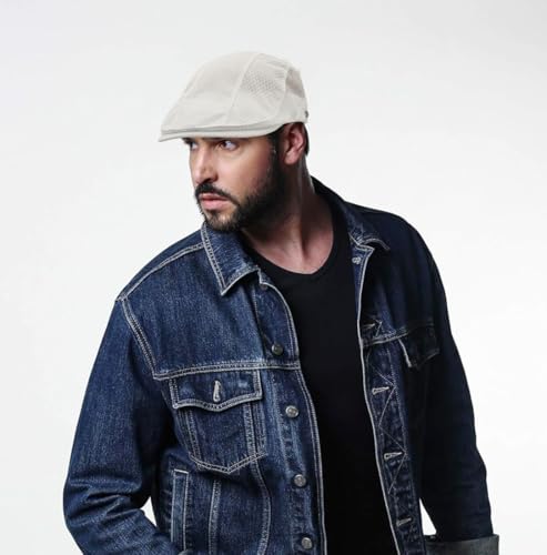 Mesh Cap Breathable Summer Newsboy Hat Adjustable Beret Ivy Cap Irish Cabbie Driving Fishing Hats - color: White