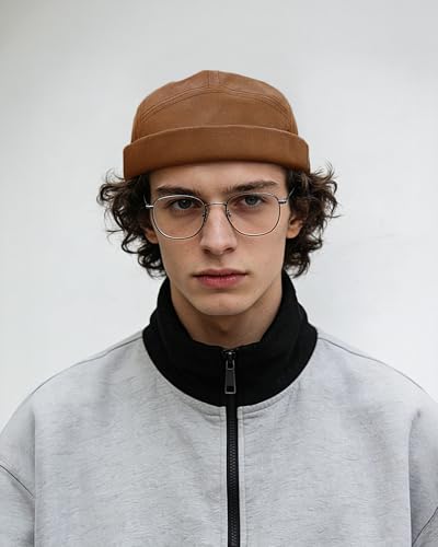 Croogo Swag Brimless Hats Rolled Cuff Beanie Docker Cap 5 Panel Hat Caps Fisherman Leon Hat Skullcap Daily Landlord Hats - color: Dbh03-brown