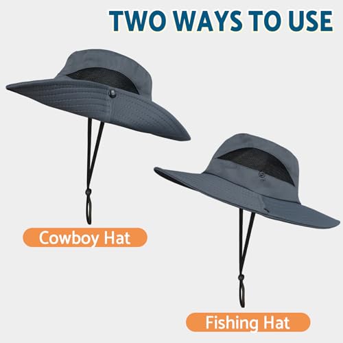 PFFY Sun Hats for Men Women Wide Brim Bucket Hat UPF 50+ Hiking Fishing Hat - color: Green (With Mesh)