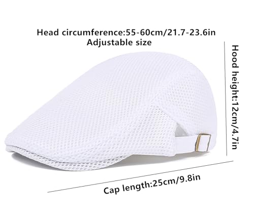 DIYDECAL Mens Breathable Mesh Summer Hat Adjustable Newsboy Beret Ivy Cap Cabbie Flat Cap - color: White