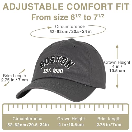E BY ELIDAN Boston EST 1630 Dad Hat, Embroidered Cotton Baseball Cap - color: Charcoal Est 1630