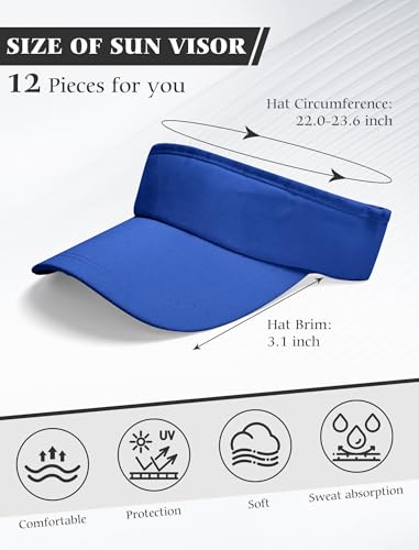 12 Pack Sun Visor Hats Softball Adjustable Cap Sun Protection for Women Men - color: Royal Blue