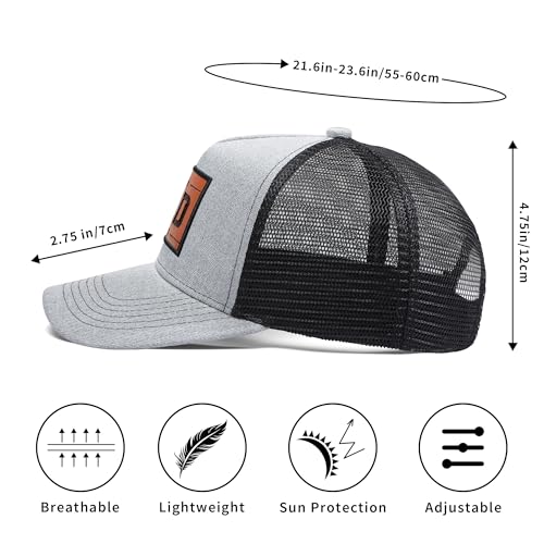 Dad EST.2026 Trucker Hat Baseball Cap for Men, Leather Patch Unique Dad Gifts Perfect Fathers Day Birthday Christmas - color: Grey