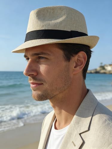 Short Brim Trilby Fedora Hat for Men Women - color: Khaki 01, size: 7 1/2-7 5/8