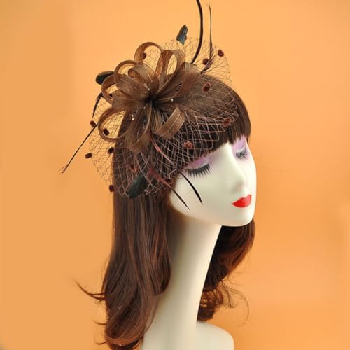 Women's Fascinator Feather Flower Hir clip & Corsage Dual-use Bridal Headpiece Hair Accessories Cocktail Party Wedding - color: Brown