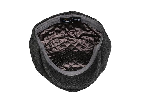 8 Panel Wool Blend Newsboy Cap – Classic Tweed & Herringbone Baker Boy Hat for Men & Women - color: Black Herringbone, size: XX-Large