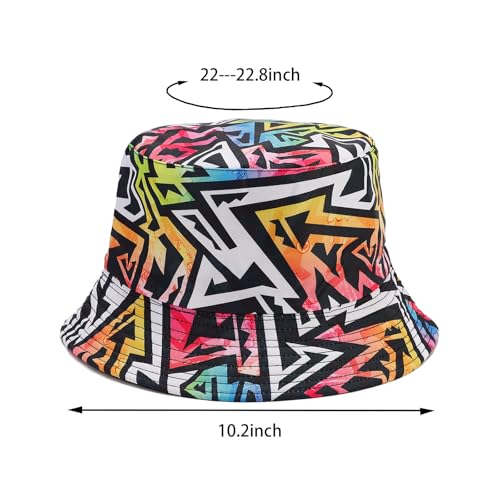 Bucket Hat for Women Men, Cotton Reversible Double Side Wear Sun Hats Beach Fisherman Hat - color: Graffiti Letters