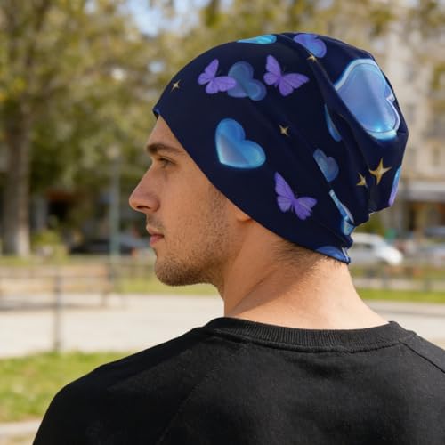 Unisex Stretch Knit Beanie Hat - color: Blue Heart