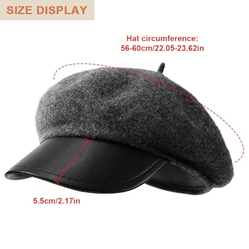 Women Classic Wool Blend Berets Elegant Flat Beret Caps Retro Peaked Cap Hats Autumn Winter Hat Solid Color - color: Grey