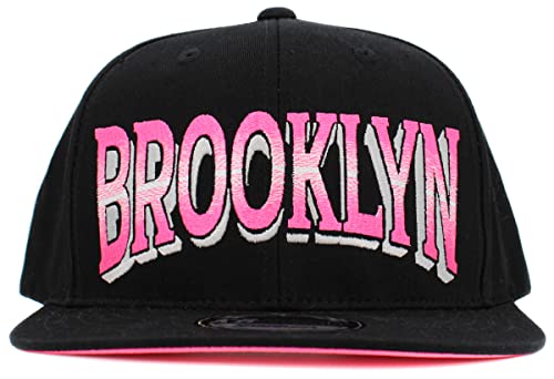 City Snapback Embroidered Fashion Snapback Hat New York Brooklyn Adjustable Baseball Cap Mens Womens - color: Black Neon Pink Brooklyn