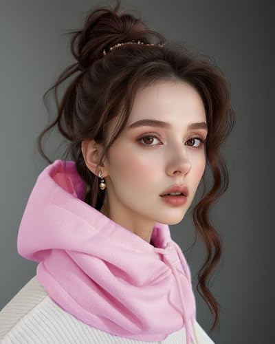 Unisex Sporty Snood Hat with drawstring Hood Scarf Neck Warmer Winter Balaclava Hood - color: Pink