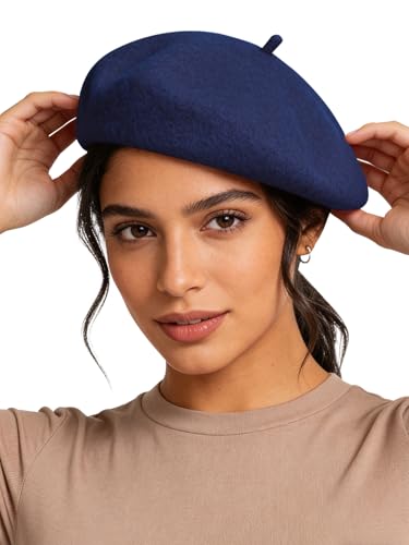 Sumolux Women Beret Hat Wool Vintage French Solid Color Classic Winter Cap - color: Blue a