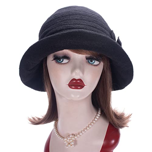 Lawliet Womens 1920s Winter Wool Cap Beret Beanie Cloche Bucket Hat A299 - color: Black