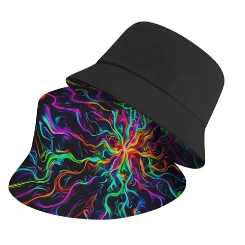 Amasnay Funny Bucket Hat Cotton Double-Side-Wear Reversible Sun Hat for Women Men, Summer Vacation Travel Beach Fisherman Hat - color: Colorful Abstract