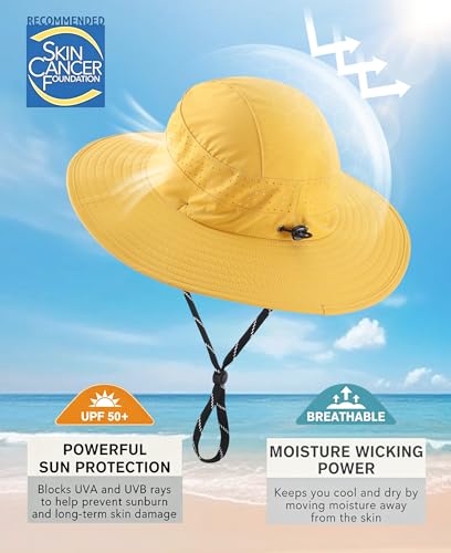 Connectyle UPF 50+ Wide Brim Sun Hat for Men Women UV Protection Bucket Hats Outdoor Breathable Safari Hat for Fishing Hiking - color: Turmeric Yellow