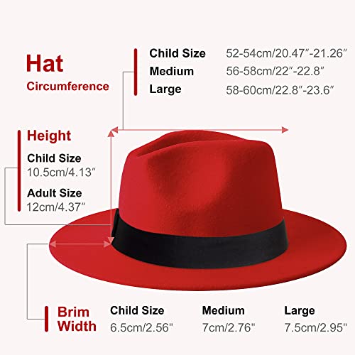 KUJUHA Fedora Hats for Mens/Womens Felt FedoraHats Two Tone Wide Brim Fedora Hats Rancher Hat - color: Red, size: Small-Medium
