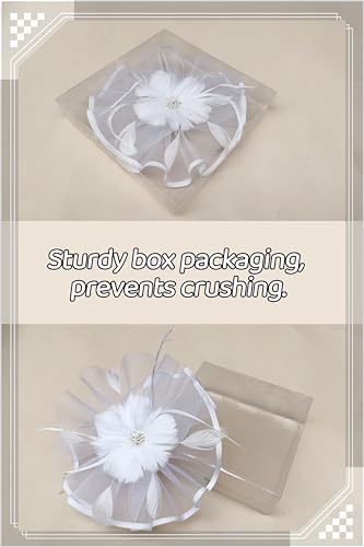 SAFERIN Fascinator for Women Hair Clip Hat Bowler Feather Flower Veil Wedding Party Hat Tea Hat - color: Ta1-white