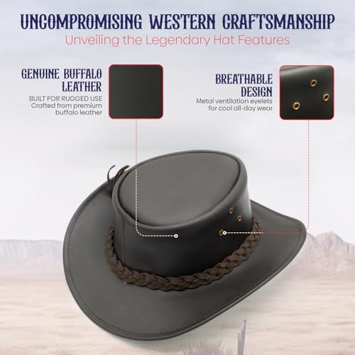 Equine Care Leather Cowboy Hat for Men & Women, Genuine Leather Western - color: Dark Brown, size: 7-7 1/8
