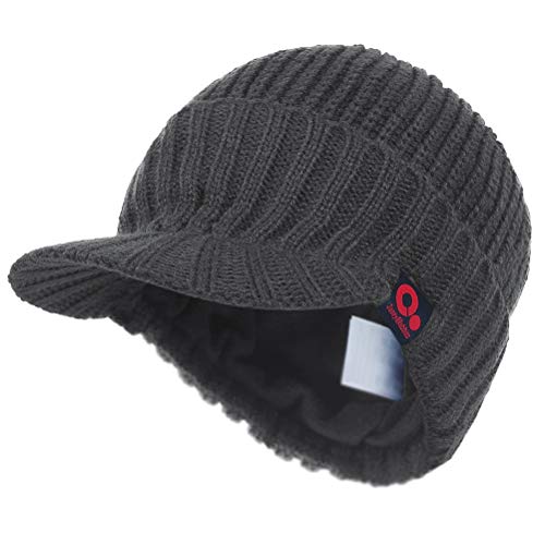Janey&Rubbins Men‘s Stylish Knit Visor Brim Beanie Hats Fleece Lined Skull Ski Caps - color: Grey