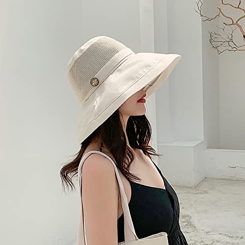 Women Wide Brim Sun Hats Metal Wired Edge Summer UV Protection Beach Fishing Hat for Hiking Garden Travel Chin Strap - color: B1-fyu001-beige, size: One Size