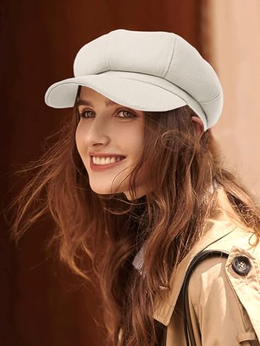 Women’s Newsboy Cap Wool Blend Retro Solid Color Girls Fashion Gatsby Cabbie Visor Beret Hat - color: Beige