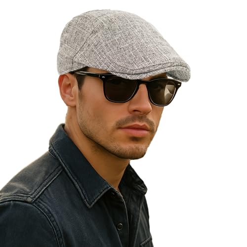 Linen Cotton Flat Cap Men Summer Newsboy - color: Light Grey, size: 7 3/8-7 5/8