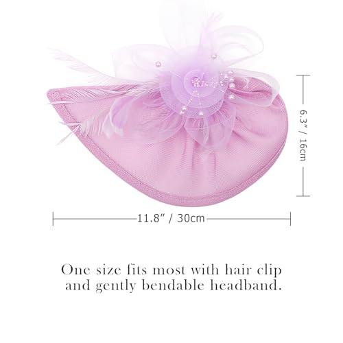 AQOKKA Women Fascinators Hats Flower Fascinators with Headband and Clip Tea Party Headwear for Women and Girls - color: Feather Flower: Light Purple