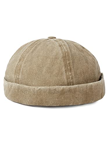 Retro Cotton No Brim Hat Adjustable Rolled Cuff Brimless Beanie Skull Cap - color: Khaki