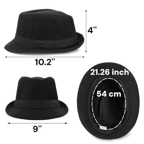 Pumtus 3 Pack Kid Fedora Hats, Small Black Trilby Gangster Hat, Short Brim Manhattan Cap, Felt Top Costume Hat, Dress Up Cuban Headwear for Cosplay, Stage Performance, Dance, Halloween (Size 6 3/4)