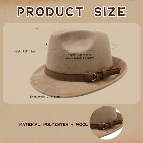 Aroncent Mens Classic Manhattan Fedora Hat: Vintage Short Brim Trilby Jazz Hat with Brown Leather Band - Business Casual Wear - color: Camle