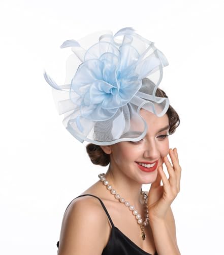 Women's Organza Church Vintage Wedding Fascinator Tea Party Wedding Hat Summer - color: Hj2-light Blue
