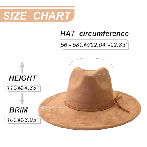Fedora Hats for Women Man with Big Wide Brim Classic Suede Panama Hat Western Outdoor hat - color: Camel
