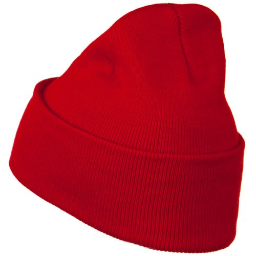 MG 12 Inch Long Knitted Beanie - color: Red Osfm