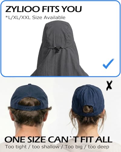Zylioo XXL Sun Hat for Big Heads, Neck Flap Fishing Cap - color: Dark Gray, size: X-Large-XX-Large
