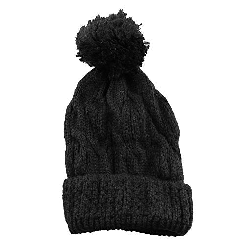 Morehats Thick Crochet Knit Pom Pom Beanie Winter Ski Hat - color: Black