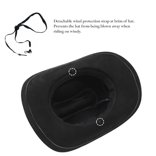 LIDHAY Cowboy Hat for Women Men with Shapeable Wide Brim Western Suede Hat for Cowboys and Cowgirls - color: Black