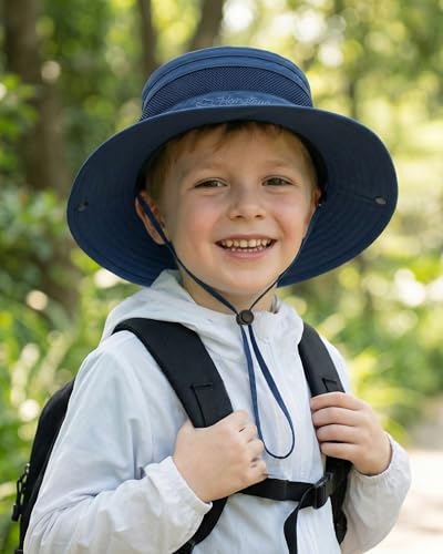 HONGTEYA Kids Sun Hat UPF 50+ Toddler Bucket Summer Hat Fishing Outdoor - color: Dark Blue, size: 5-13 Years