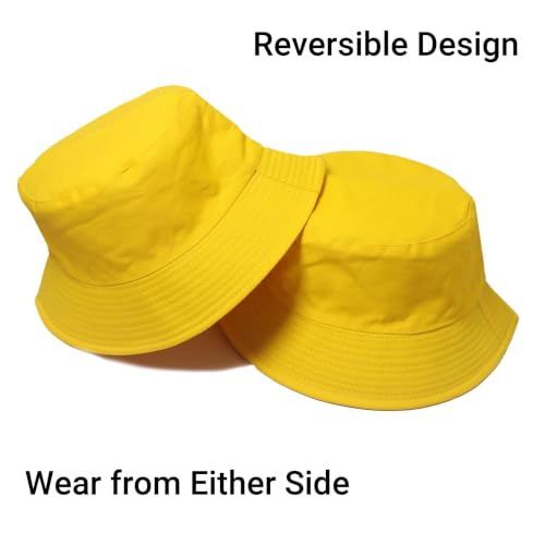 PFFY Reversible Bucket Hat for Women Men Cotton Sun Beach Fishing Cap - color: Yellow (Reversible)