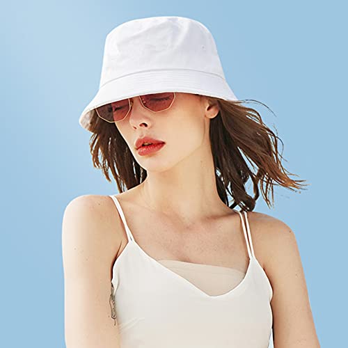 XYIYI Fashion Embroidery Bucket Hat Cotton Beach Fisherman Hats for Women Girls - color: Pure White