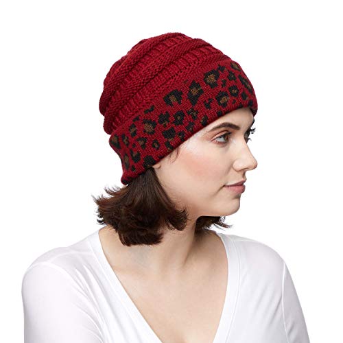 C.C Exclusives Cable Knit Beanie - Thick, Soft & Warm Chunky Beanie Hats - color: 0 Leopard Burgundy
