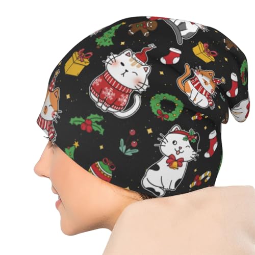 Flower Sugar Skull Beanie Hat Adult Skull Cap Warm Slouchy Knit Hat Headwear Gift for Men Women - color: Cat Pattern 4