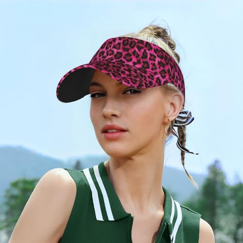 Unisex Sports Sun Visor Hats Adjustable Lightweight Packable Printed Empty Top Cap for Running Pickleball Golf Tennis - color: Hot Pink Leopard